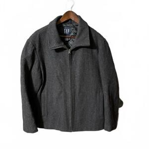 Gap Men Charcoal Gray Wool Blend Full Zip Pea Coat Size M Quilted Lined Jacket